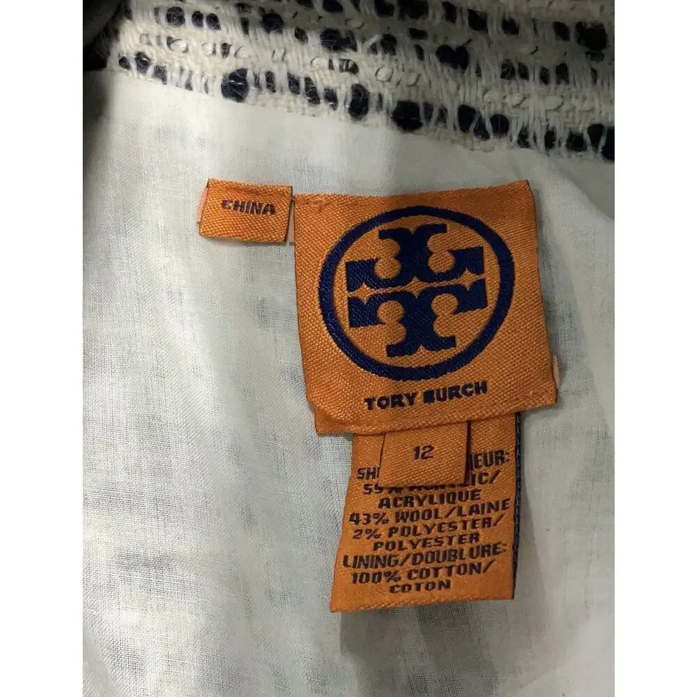Tory Burch Ivory Black Tweed A-Line Knee Length Skirt Wool Blend Size 12 Chic